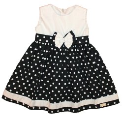 Vestido de Bebê Valentina Branco e Poá Preto Vestido de Bebê Valentina Branco e Poá Preto