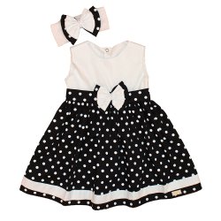 Vestido de Bebê Petit Valentina Branco e Poá Preto Vestido de Bebê Petit Valentina Branco e Poá Preto