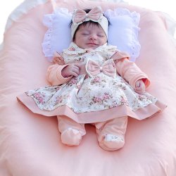 Saída de Maternidade Charmosa Floral Salmão Malha 5 Peças Saída de Maternidade Charmosa Floral Salmão Malha 5 Peças
