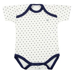 Body de Bebê Manga Curta Off White com Poá Marinho Body de Bebê Manga Curta Off White com Poá Marinho
