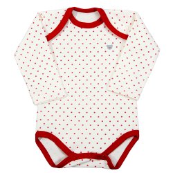 Body de Bebê Manga Longa Off White com Poá Vermelho Body de Bebê Manga Longa Off White com Poá Vermelho