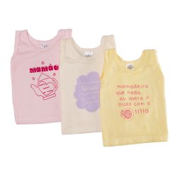 Kit Camiseta de Bebê Regata Diversão Malha 3 Peças Kit Camiseta de Bebê Regata Diversão Malha 3 Peças