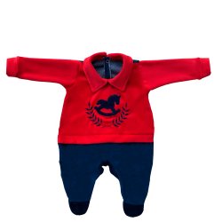 Macacão Longo de Bebê Cavalinho Azul Marinho com Vermelho Plush Macacão Longo de Bebê Cavalinho Azul Marinho com Vermelho Plush