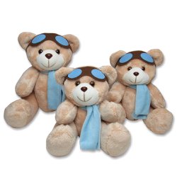 Kit Ursos Aviador Caramelo com Azul 3 Peças Kit Ursos Aviador Caramelo com Azul 3 Peças