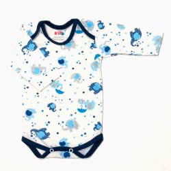 Body de Bebê Elefante Off White com Azul Manga Longa Body de Bebê Elefante Off White com Azul Manga Longa