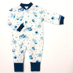 Macacão Manga Longa Elefante Off White com Azul Macacão Manga Longa Elefante Off White com Azul