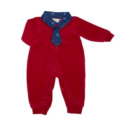 Macacão Longo de Bebê Âncora Vermelho de Plush Macacão Longo de Bebê Âncora Vermelho de Plush