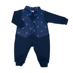 Macacão Longo de Bebê Charmoso Âncora Marinho Malha Macacão Longo de Bebê Charmoso Âncora Marinho Malha