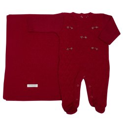 Saída de Maternidade Floral Tricot Vermelho 2 Peças Saída de Maternidade Floral Tricot Vermelho 2 Peças