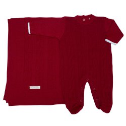 Saída de Maternidade Clássica Tricot Vermelho 2 Peças Saída de Maternidade Clássica Tricot Vermelho 2 Peças