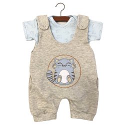 Jardineira de Bebê Cinza e Camiseta Gatinho 2 Peças Jardineira de Bebê Cinza e Camiseta Gatinho 2 Peças