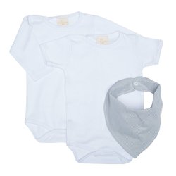 Kit Body de Bebê Branco + Bandana Poá Cinza Kit Body de Bebê Branco + Bandana Poá Cinza