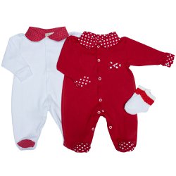 Macacão de Bebê Poá Vermelho Malha Kit 2 peças Macacão de Bebê Poá Vermelho Malha Kit 2 peças