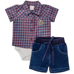 Conjunto de Bebê Body Curto e Short Jeans Cowboy Conjunto de Bebê Body Curto e Short Jeans Cowboy