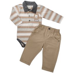 Conjunto de Bebê Body Longo e Calça Listrado Leão Conjunto de Bebê Body Longo e Calça Listrado Leão