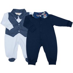 Macacão de Bebê Charmoso Branco e Marinho Kit 2 peças Macacão de Bebê Charmoso Branco e Marinho Kit 2 peças