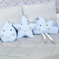 Almofada Gotinha, Estrela e Nuvem Azul 3 Peças Almofada Gotinha, Estrela e Nuvem Azul 3 Peças