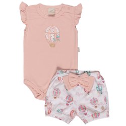 Conjunto de Bebê Body Curto e Short Bordado Balões Conjunto de Bebê Body Curto e Short Bordado Balões