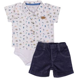 Conjunto de Bebê Body Camisa Curta e Shorts Jeans Conjunto de Bebê Body Camisa Curta e Shorts Jeans