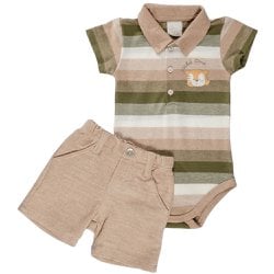 Conjunto de Bebê Body Curto e Bermuda Sarja Safari Conjunto de Bebê Body Curto e Bermuda Sarja Safari