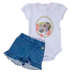 Conjunto de Bebê Body Curto e Short Jeans Babadinho Conjunto de Bebê Body Curto e Short Jeans Babadinho