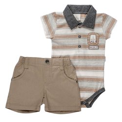 Conjunto de Bebê Body Curto e Short Listrado Leão Conjunto de Bebê Body Curto e Short Listrado Leão