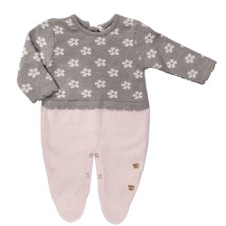 Macacão Longo para Bebê Tricot Flores Macacão Longo para Bebê Tricot Flores