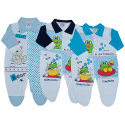 Kit Macacão Longo de Bebê Estampados 3 Peças Kit Macacão Longo de Bebê Estampados 3 Peças