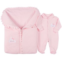 Saída de Maternidade Nuvem Rosa Malha 4 Peças Saída de Maternidade Nuvem Rosa Malha 4 Peças