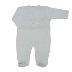 Macacão Longo de Bebê Tricot Cinza Macacão Longo de Bebê Tricot Cinza