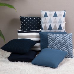 Almofada Quadrada Tricot Estampada Azul Almofada Quadrada Tricot Estampada Azul