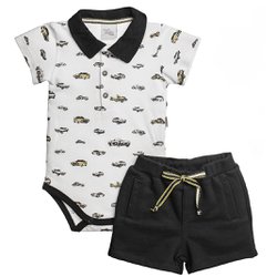 Conjunto de Bebê Body Curto Carros e Shorts Preto Conjunto de Bebê Body Curto Carros e Shorts Preto