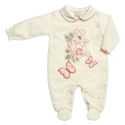 Macacão Longo para Bebê Borboletas Off White Macacão Longo para Bebê Borboletas Off White