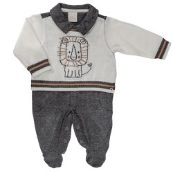 Macacão Longo para Bebê Leão Cinza Mescla Macacão Longo para Bebê Leão Cinza Mescla