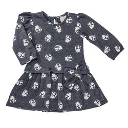 Vestido de Bebê Manga Longa Pandinhas Cinza Vestido de Bebê Manga Longa Pandinhas Cinza