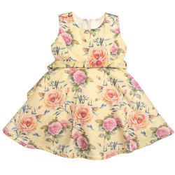 Vestido Infantil Tropical Rosas Amarelo Vestido Infantil Tropical Rosas Amarelo