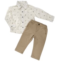 Conjunto de Bebê Camisa Longa Safari Off White e Calça Conjunto de Bebê Camisa Longa Safari Off White e Calça