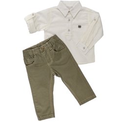 Conjunto Infantil Camisa Longa Off White e Calça Verde Conjunto Infantil Camisa Longa Off White e Calça Verde
