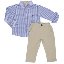 Conjunto de Bebê Camisa Longa Xadrez Azul e Calça Conjunto de Bebê Camisa Longa Xadrez Azul e Calça