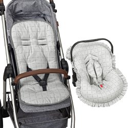 Capa de Carrinho e Bebê Conforto Quadriculado Cinza Capa de Carrinho e Bebê Conforto Quadriculado Cinza