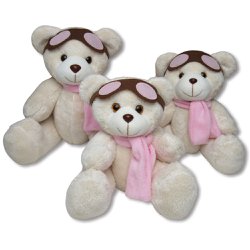 Kit Ursos Aviador Baunilha com Rosa 3 Peças Kit Ursos Aviador Baunilha com Rosa 3 Peças