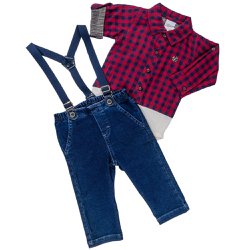 Conjunto de Bebê Camisa Xadrez e Suspensório Conjunto de Bebê Camisa Xadrez e Suspensório