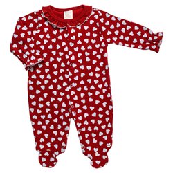 Macacão de Bebê Longo Corações Vermelho Malha Macacão de Bebê Longo Corações Vermelho Malha