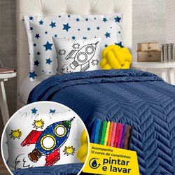 Cobre Leito Solteiro Diverkids Azul 7 Peças Cobre Leito Solteiro Diverkids Azul 7 Peças