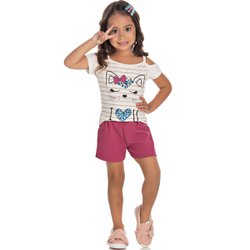 Conjunto Infantil Cat Off White com Purpura Conjunto Infantil Cat Off White com Purpura