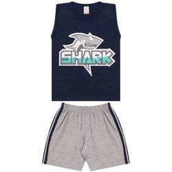 Conjunto Infantil Shark Marinho com Cinza Conjunto Infantil Shark Marinho com Cinza