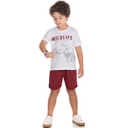 Conjunto Infantil Selva Branco com Vinho Conjunto Infantil Selva Branco com Vinho