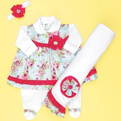 Saída de Maternidade Bonequinha Floral e Branco 4 Peças Saída de Maternidade Bonequinha Floral e Branco 4 Peças