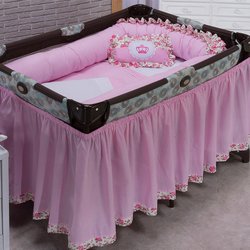Kit Para Berço Desmontável Princesa Rosa 9 Peças Kit Para Berço Desmontável Princesa Rosa 9 Peças