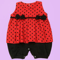 Macacão de Bebê Menina Verão Joaninha Vermelho - Preto Macacão de Bebê Menina Verão Joaninha Vermelho - Preto